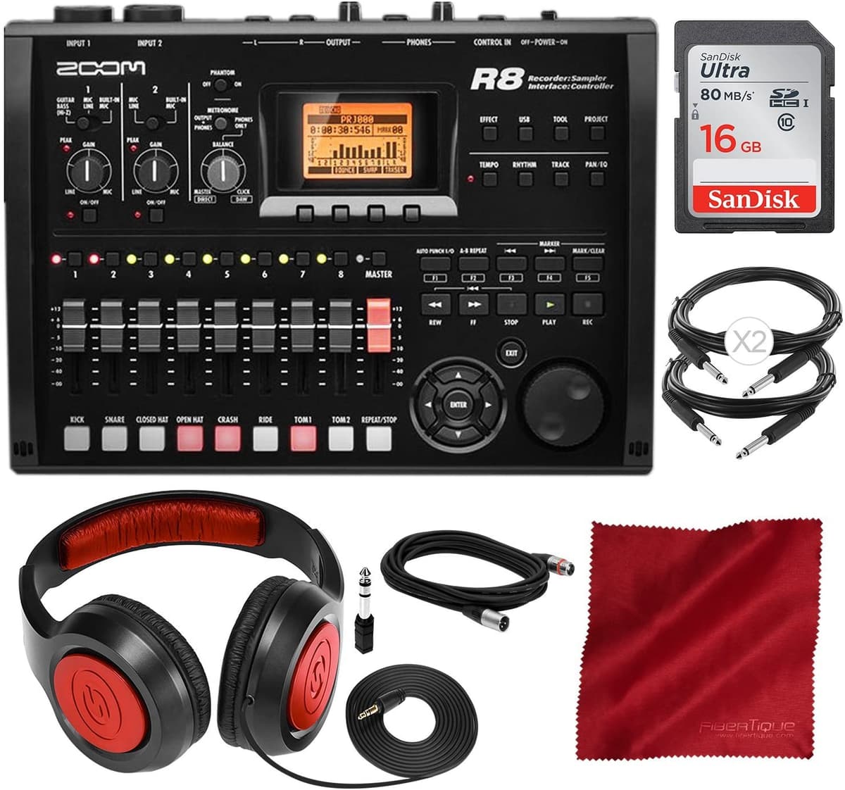 Photo Savings Zoom R8 Multipista Grabadora Digital/Interfaz/Driver/Sampler Con Tarjeta Sd De 16 Gb Samson Auriculares Y Accesorio Bundle ZR8_B