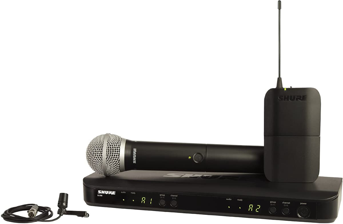 Shure BLX1288/CVL Sistema de Micrófono Inalámbrico de Doble Canal, Micrófono de Mano PG58 y Micrófono Lavalier CVL, Descontinuado por el Fabricante BLX1288/CVL-H8