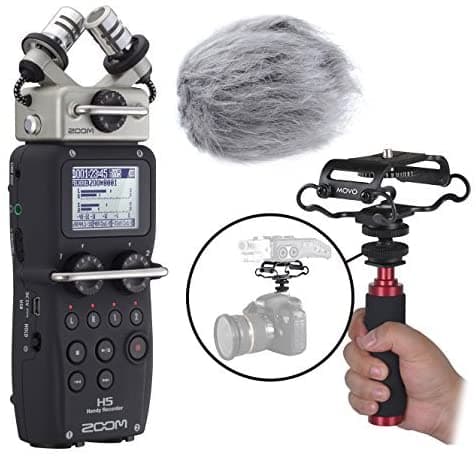Movo Four-Track Zoom H5 Handy Grabador Kit Con Deadcat Parabrisas Shockmount Mic Y Soporte Para Cámara Grip MZK-H5