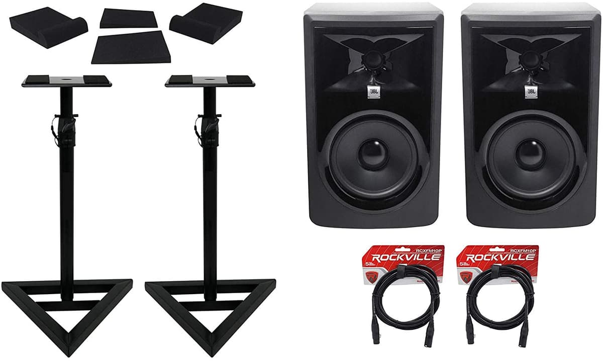 2 Jbl 306P Mkii 6 Potenciado Studio Referencia Monitores+Stands+Pads+Xlr Cables (2) 306PMKII+RRS190S+(2) RCX+RVSM1 PACK