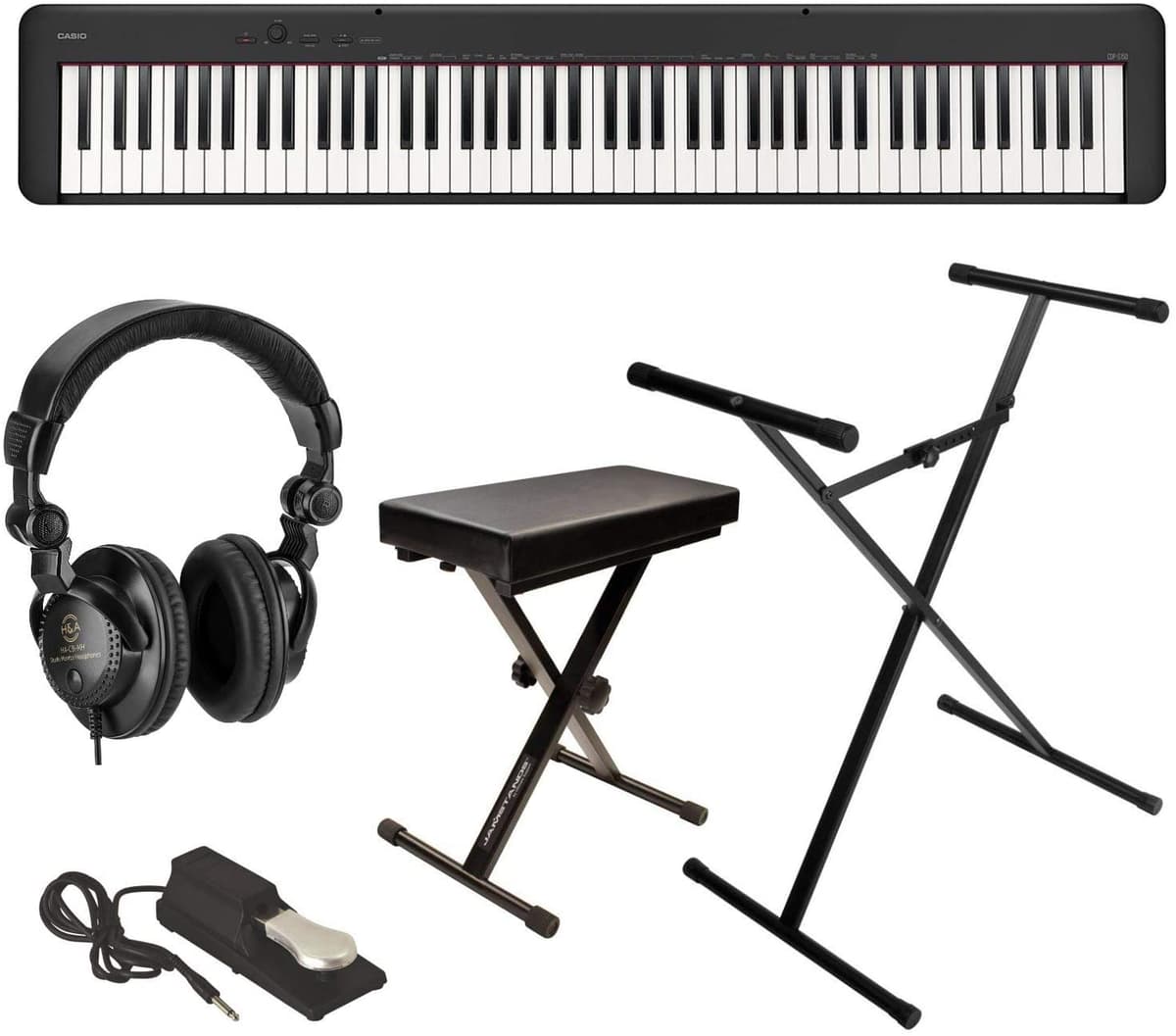 Casio CDP-S150 Piano Digital Compacto de 88 Teclas con Banqueta, Atril, Pedal de Sustain y Auriculares de Estudio H&A CDP-S150 A