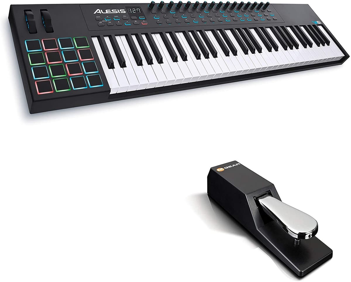 Alesis VI61 + M-Audio SP-2 Bundle de Controlador MIDI | Teclado Controlador MIDI USB de 61 Teclas, 16 Pads de Ritmo, Pedal de Sustain y Suite de Software Pro