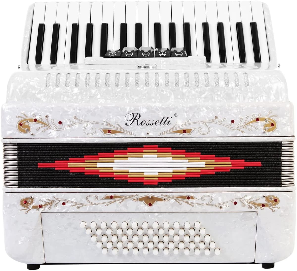Rossetti Piano Acordeón 72 Bajos 34 Teclas De 5 Interruptores Color Blanco ROS3472-WH