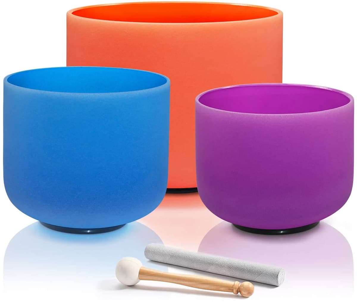 Cvnc Juego De 3 Piezas De Color 6 "B Nota 8" G Nota 10" D Nota Cristal De Cuarzo Esmerilado Tazón Para Meditación Sanadora Sonido