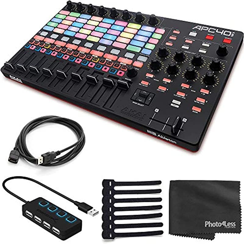 Akai Professional APC40 MKII Controlador de Performance para Ableton Live + Ableton Live Lite Descargable + Cable + Hub USB de 4 Puertos + Precintos de Cable y Paño de Limpieza