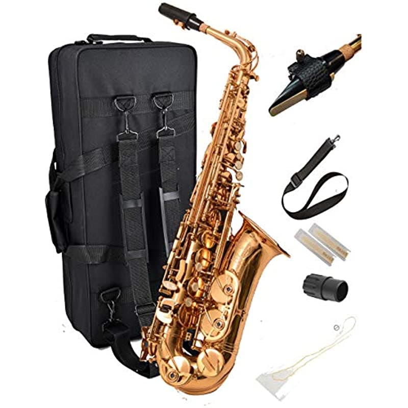 Herche Saxofón Alto Superior M2 Actualizado | Instrumento Profesional para Todos los Niveles | High F Key | Set con Mochila Completa, Estuche, Cañas Rico, Grasa y Servicio de Corcho AS-630M2