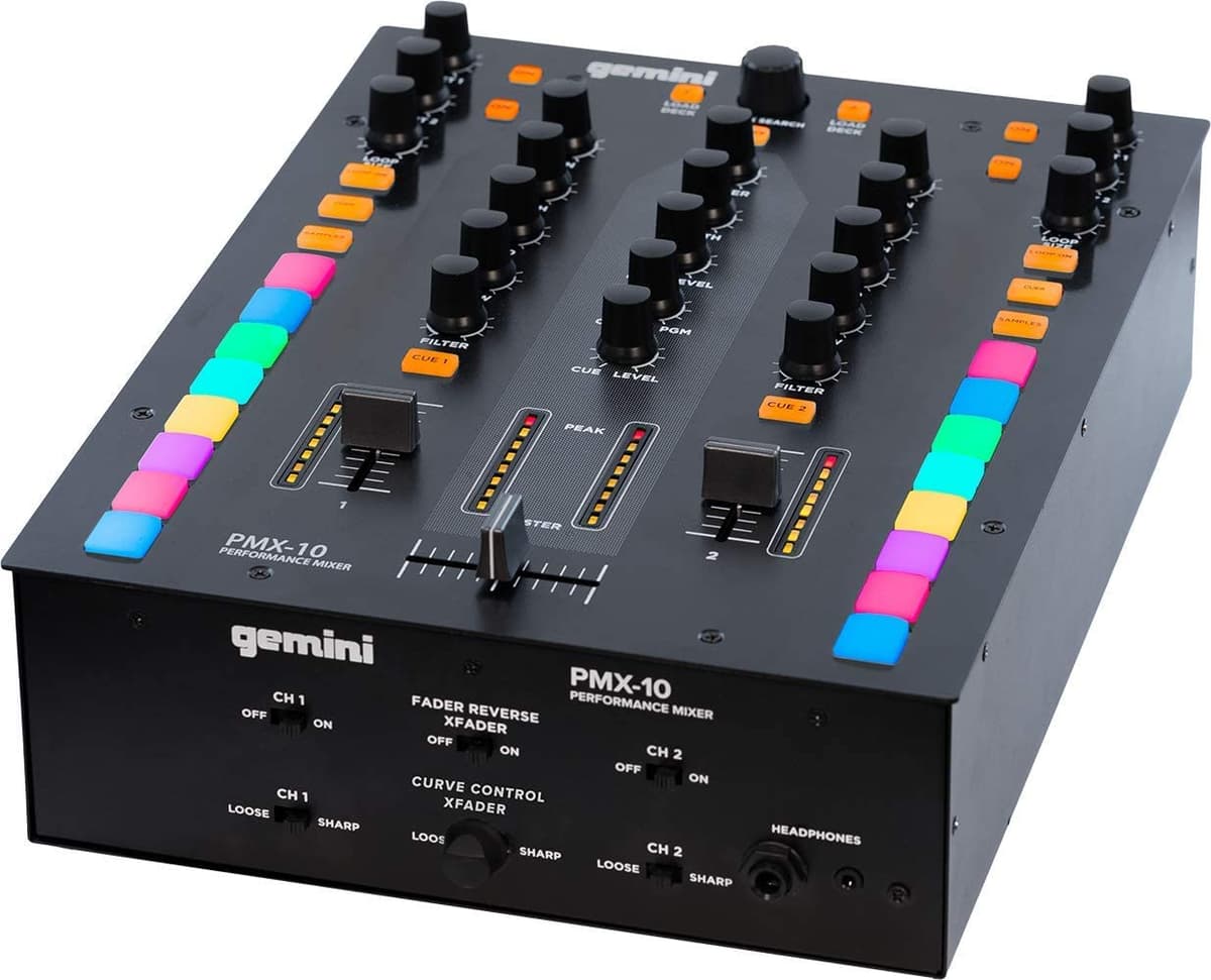 Gemini Pmx-10 Mezclador De 2 Canales Todo El Metal Profesionl Dj Controlador Rgb Rendimiento Pads Midi Y Intofader Ready Crossfader
