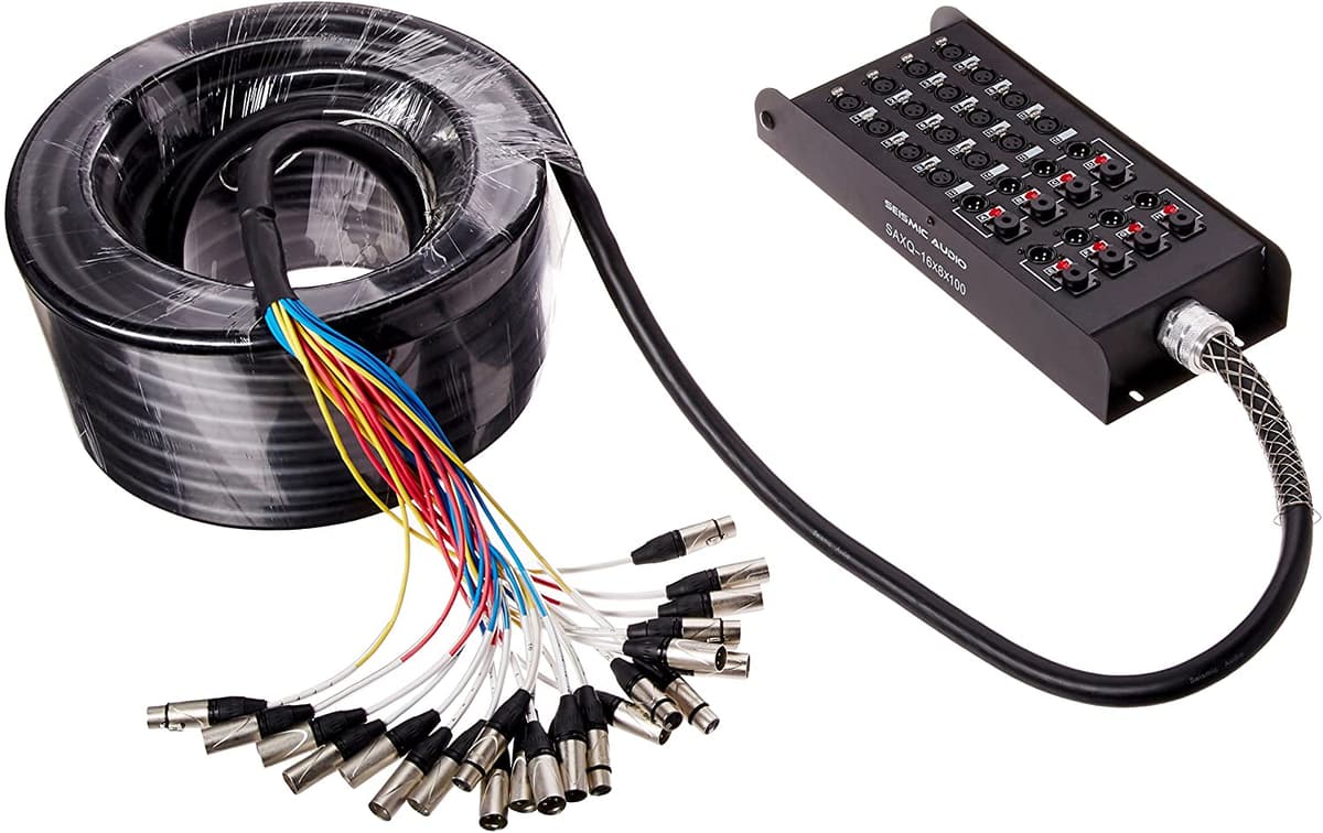 Seismic Audio - Saxq-16X8X100 - Cable De Serpiente Xlr De 16 Canales De 100 Pies Con Xlr Y Devoluciones De 1/4" En La Caja