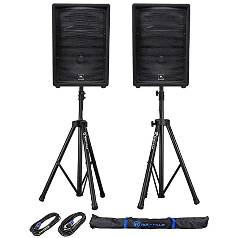 Jbl Jrx212 - Paquete De Monitor De Cuña Para Altavoz Dj P/A De 12 Pulgadas Con Rockville Rcts1425 De 25 Pies 14 Awg Ts A Speakon Cable De Altavoz Y Par Rves1 Trípode Pa Soportes De Altavoz (2) JRX212+RVSS2-TSNL4 NEW