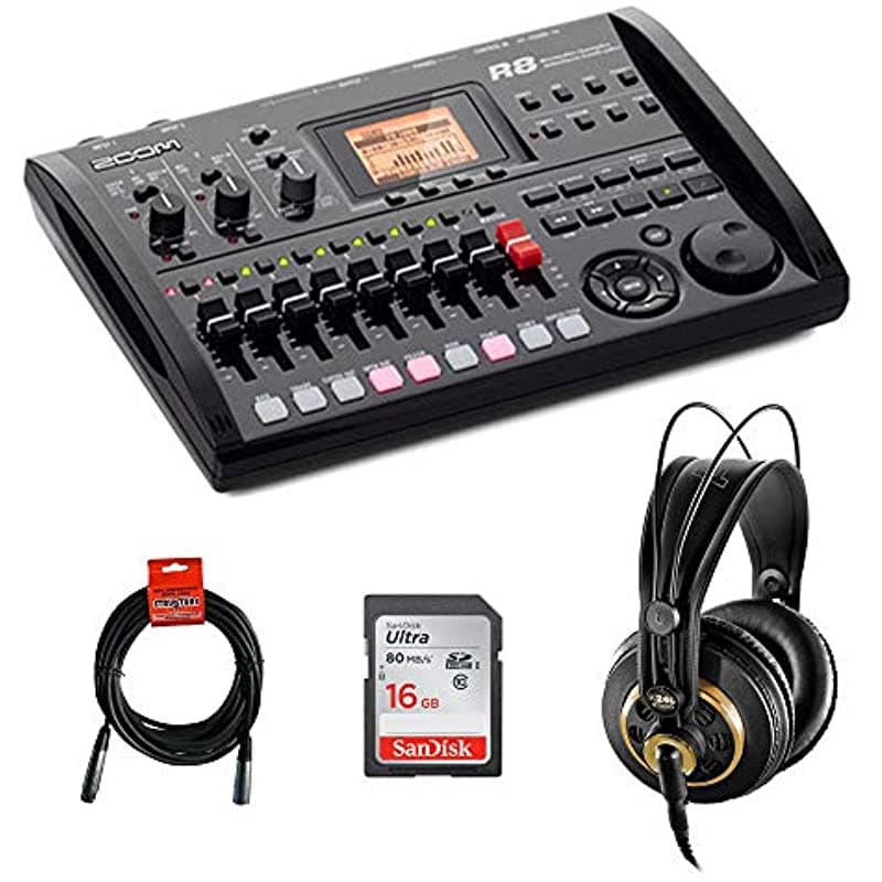 Zoom R8 Multitrack Sd Grabador Controlador E Interfaz Con Akg K 240 Pro Auriculares Estéreo 16 Gb Uhs-I Sdhc Tarjeta De Memoria Y Cable Xlr