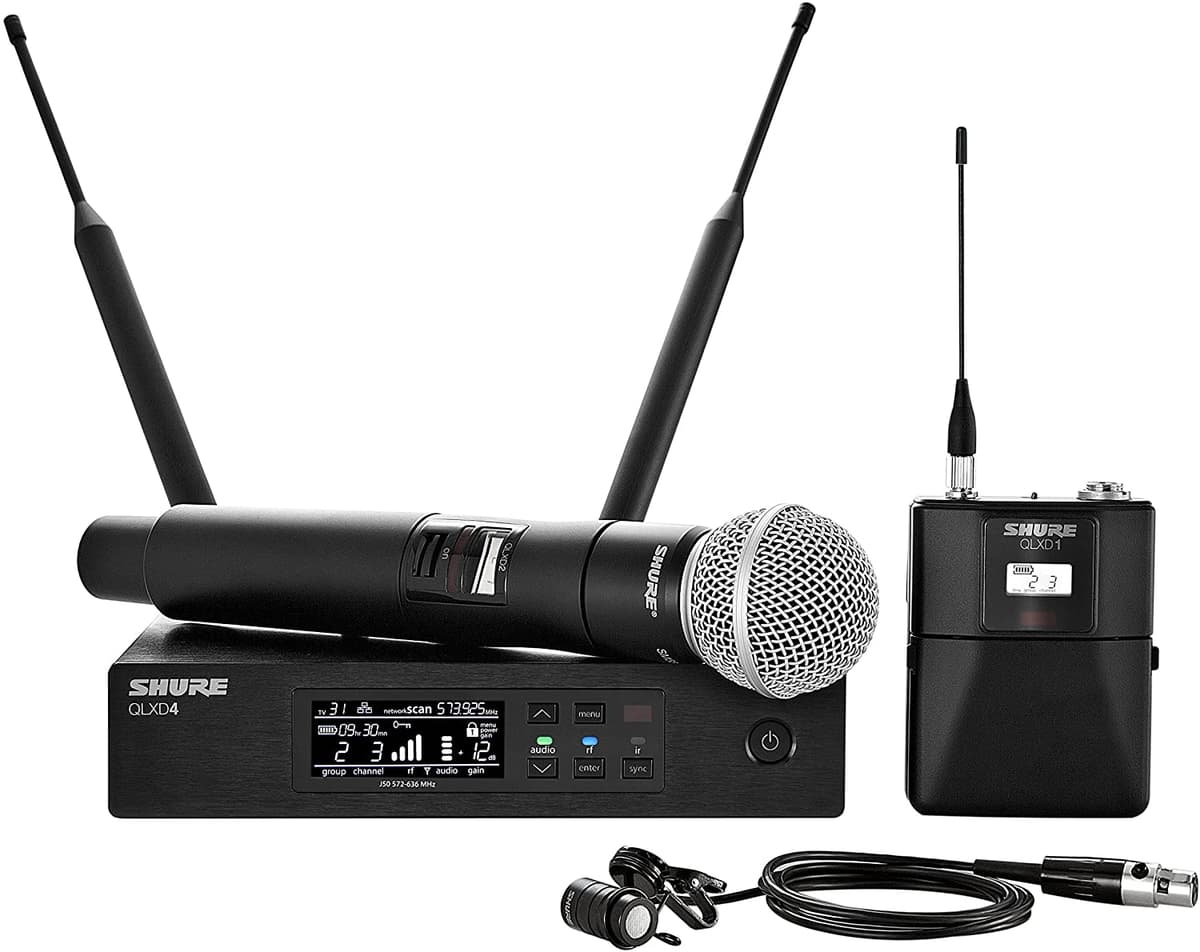 Shure QLXD124/85 Sistema de Micrófono Inalámbrico de Doble Canal, SM58 de Mano y WL185 Lavalier QLXD124/85-H50