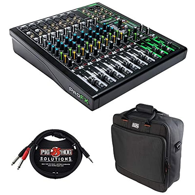 Mackie Profx12V3 - Mezclador De Refuerzo De Sonido De 12 Canales Con Fx Integrado Gator Cases G-Mixerbag-1515 Mezclador Y Cable Estéreo Paquete De 10 Pies