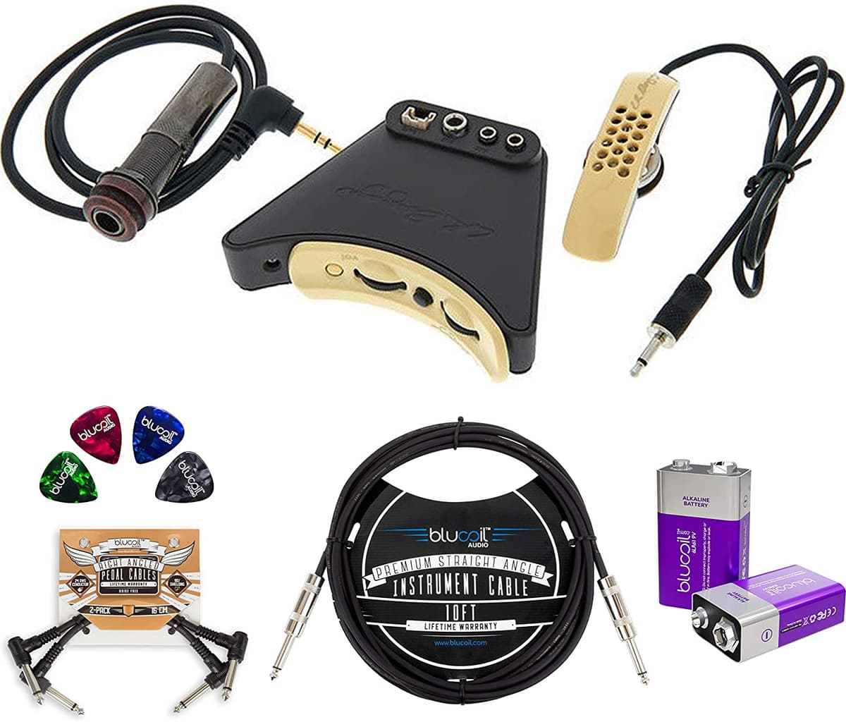LR Baggs Anthem Tru-Mic Sistema de Pickup Acústico, Bundle con Blucoil Cable de Instrumento de 1/4 Pulgada de 10 Pies, 2 Cables Patch para Pedal, 4 Púas de Celuloide para Guitarra y 2 Pilas Alcalinas de 9V