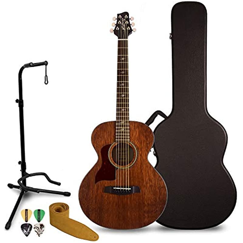Sawtooth La Serie De Caoba Zurda Solid De Caoba Sólida Acústica-Electric Mini Jumbo Guitarra Case Duro Y Accesorios ST-MH-AEJJR-LH-KIT-2