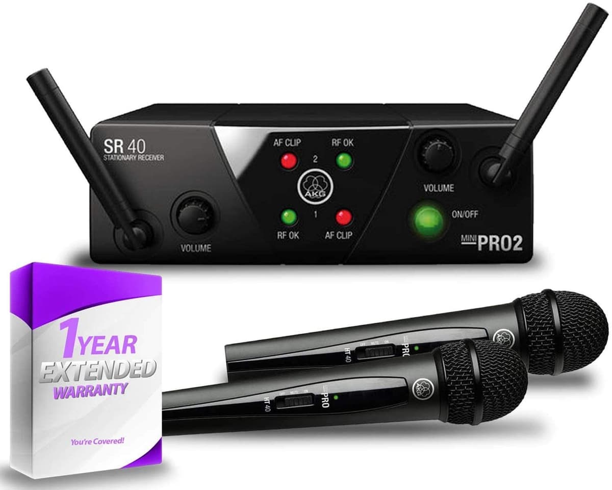 AKG WMS40 Mini Dual Vocal Set, Sistema de Micrófono Inalámbrico Incluye Fuente Universal y 1 Año de Garantía Extendida 3350X00050