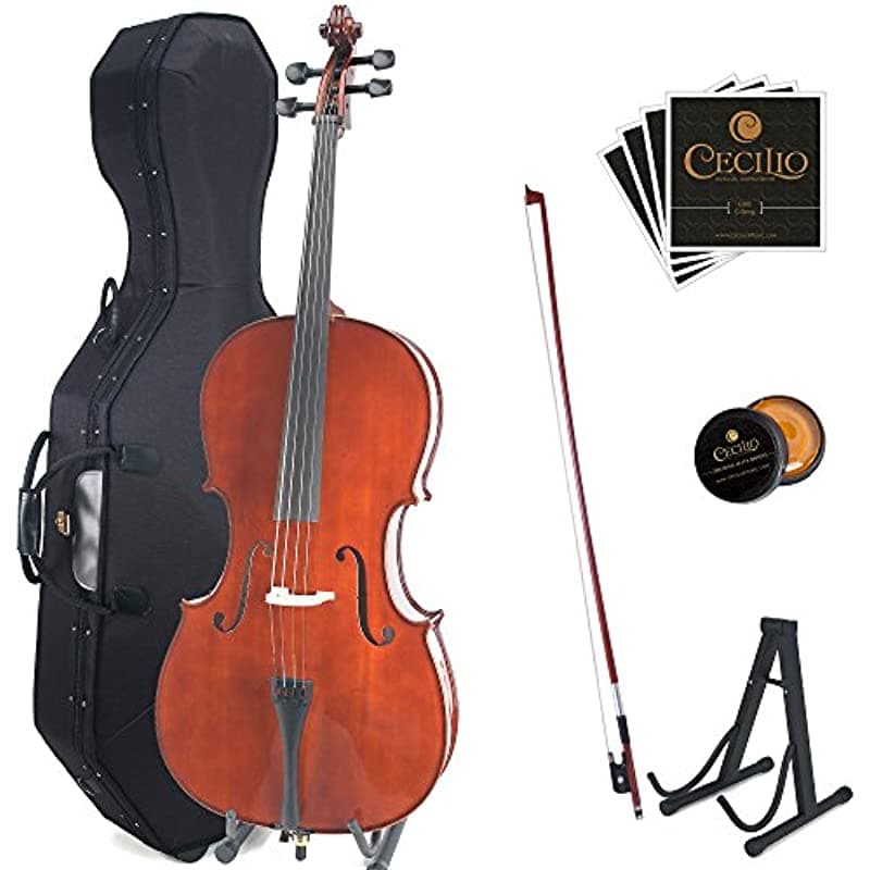 Cecilio Cco-400 Ebony Fited Wood Celo Hard & Soft Case Bow Puente De Rosca Y Juego Adicional De Cuantdas Tamaño 1 2 1/2CCO-400