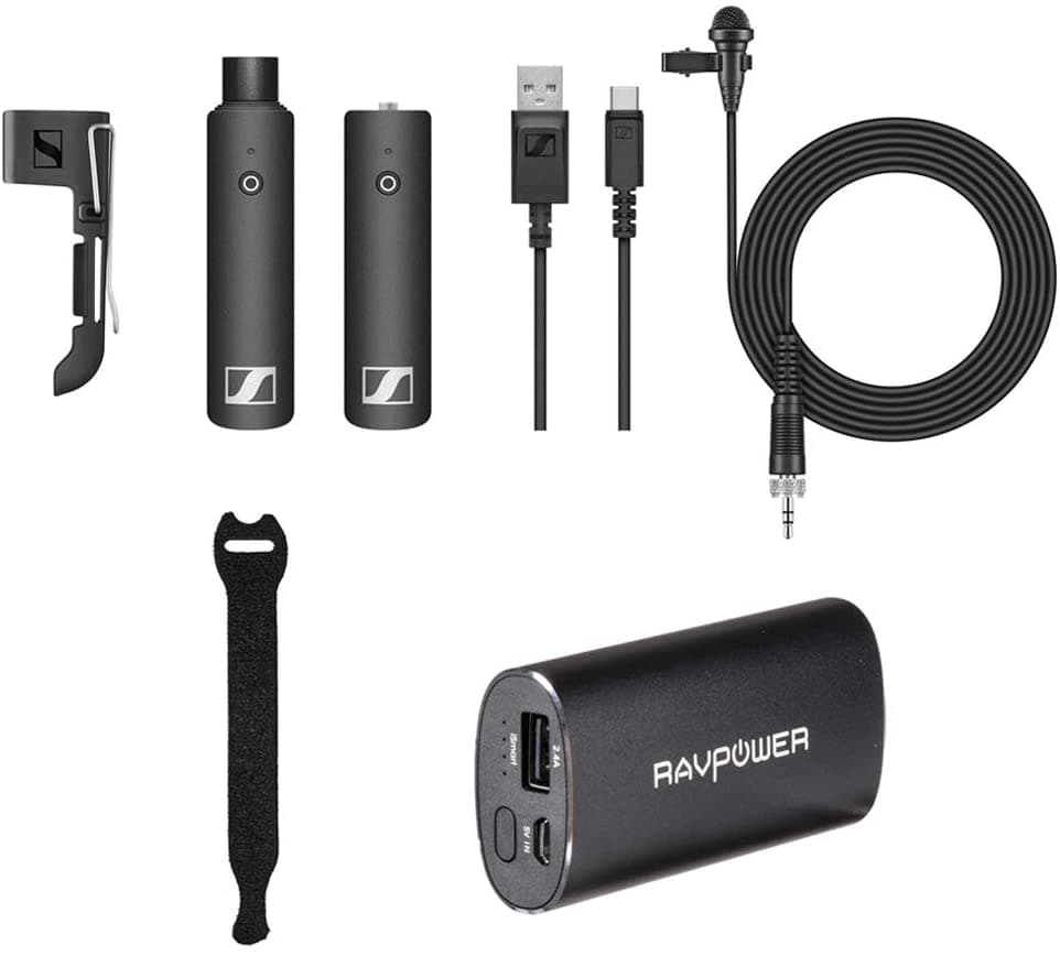 Sennheiser Xsw-D Lavalier Set De Micrófono Inalámbrico Con Ravpower Luster 6700 Mah Cargador Y Correas De Sujeción Paquete De 10 Unidades