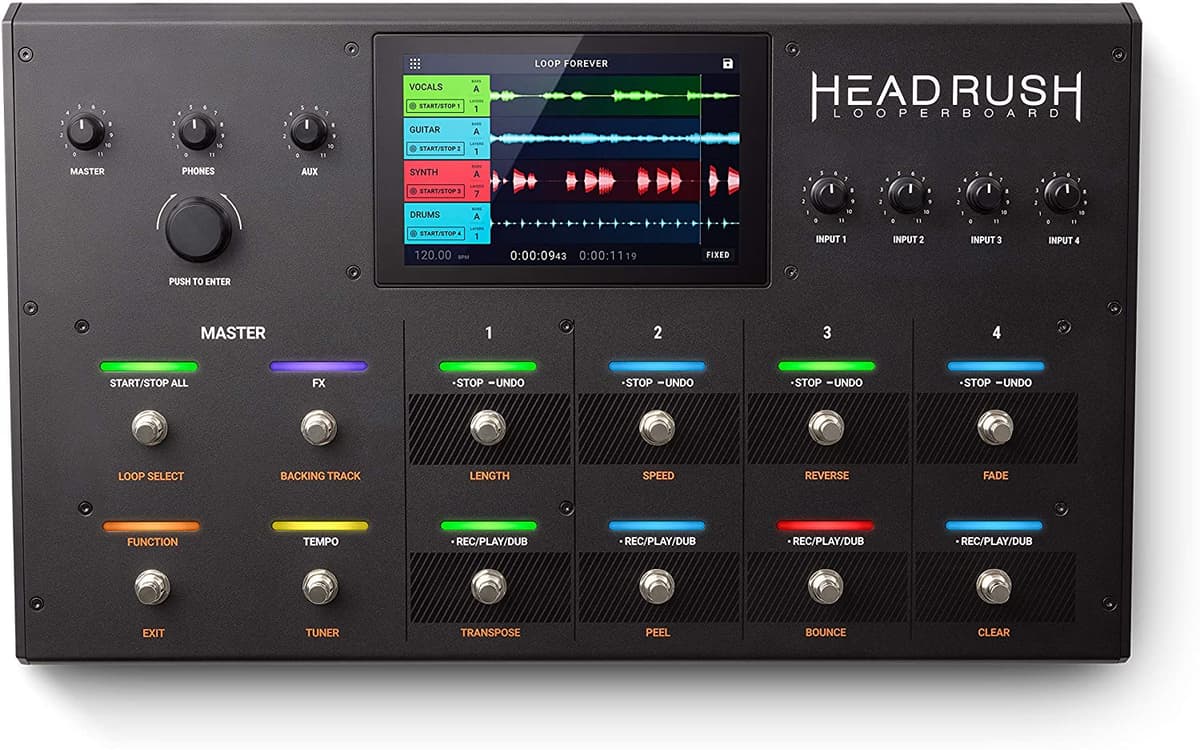 Headrush Looperboard | 4-Out Looper Stretch Inteligente Tiempo Impresidad Fx Cardidad De Sctre Touch Sd Sd Entradas Haga Clic En Track Y Quantization 300 Bucles Incorporados Y Usb Audio Conectividad