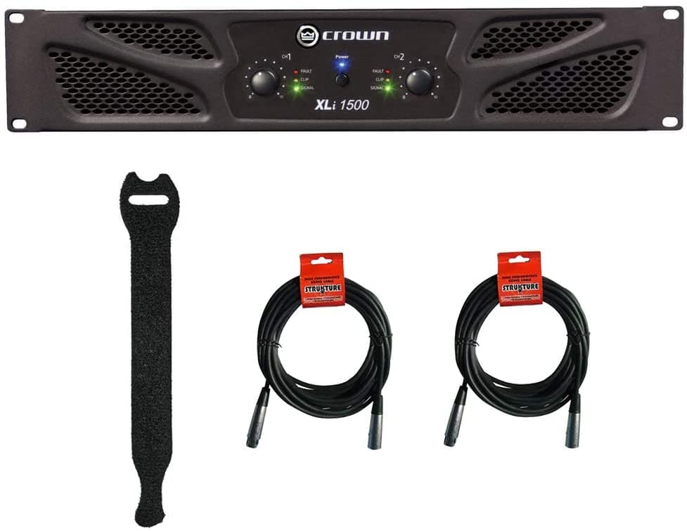 Crown Audio Xli 1500 - Amplificador De Potencia Estéreo Con Correas De Sujeción (10 Unidades) Y 2 Cables Xlr