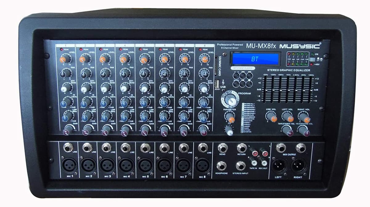 Musysic Profesional 8 Canal 8000W Mezclador De Potencia Real Dsp Efectos Y Bluetooth Usb Sd Fm Function Función Mu-Mx8Fx