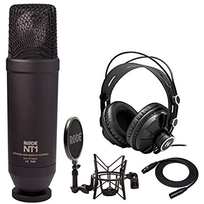 Rode Nt1-Kit - Paquete De Condensador Cardioide Con Auriculares Knox Gear Para Monitor De Estudio De Espalda Cerrada Y Cable Xlr De 25 Pies (3 Artículos) ANT1KITK1