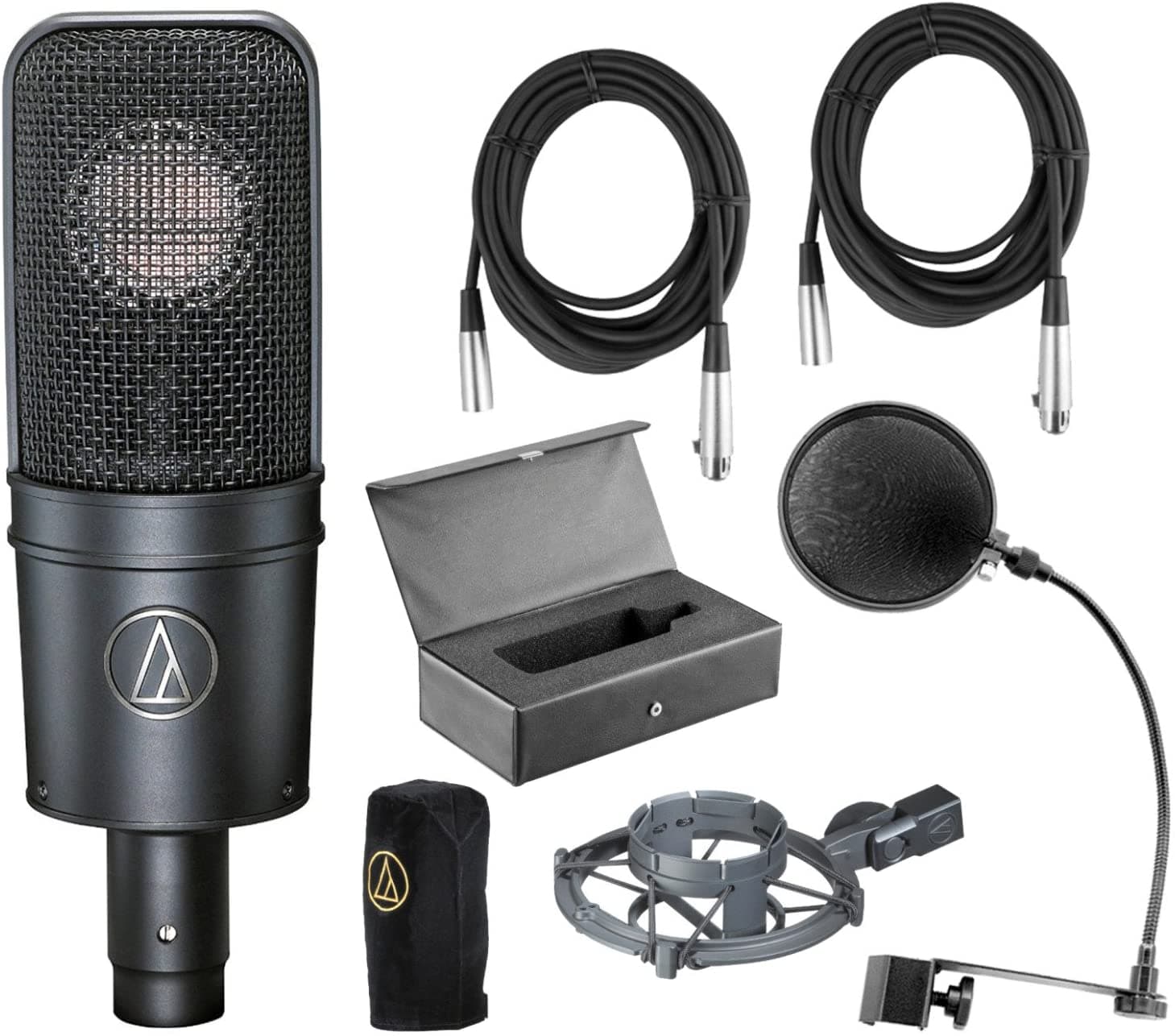 Audio-Technica At4040 Cardiodo Condenser Mic Filtro Pop Y 2 20 'Xlr Cables AT4040 BUNDLE2