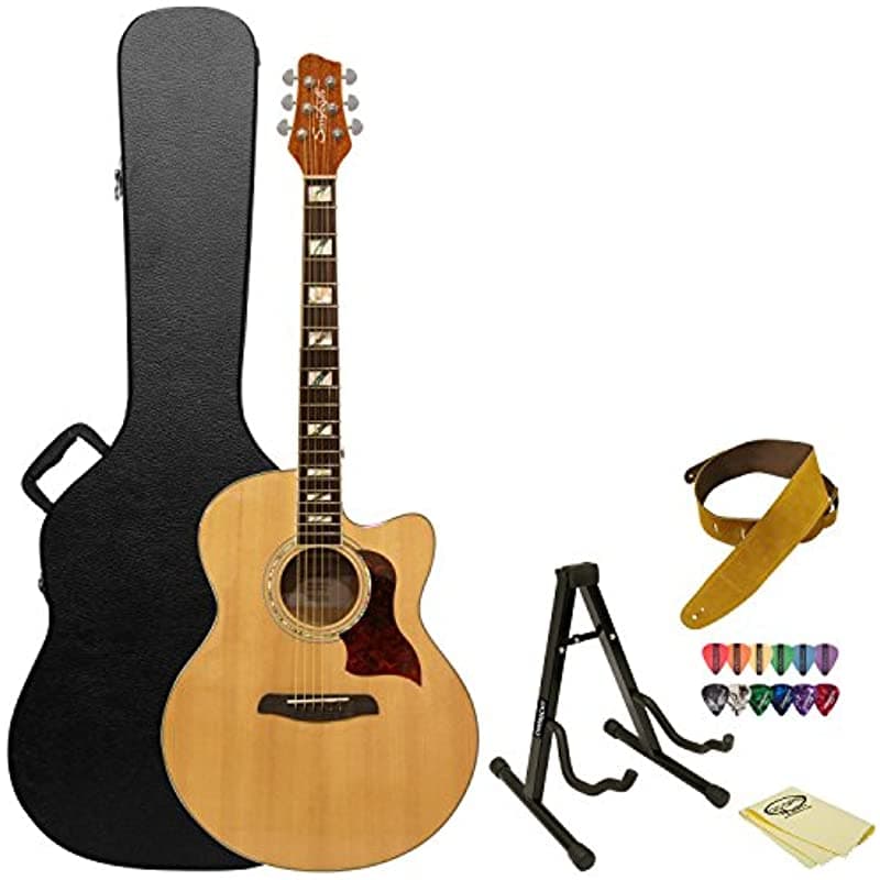 Sawtooth Maple Series - Guitarra electroacústica Jumbo con cutaway, estuche rígido y accesorios ST-MPL-AEJC-KIT-2