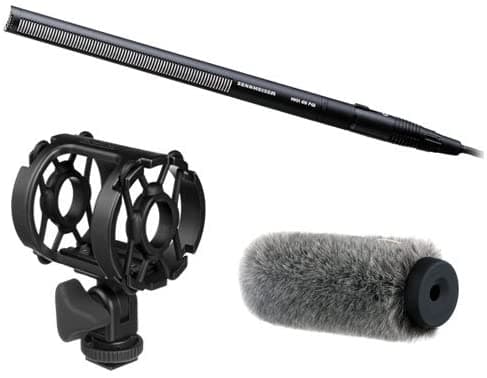 Sennheiser MKH 416-P48 - Micrófono shotgun de tubo de interferencia corto + kit de lujo con protector antiviento de piel SEMKH416