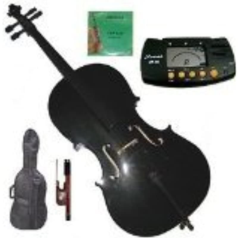 Merano 4 4 Bloque De Fondos De Violonchelo Negro De Tamaño Completo+Juego Adicional De Cuerdas+Metro Afinador+Puente+Rosino MC100BK