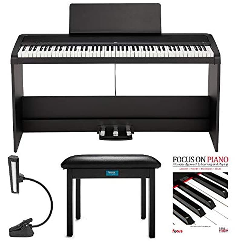 Korg B2Sp Piano Digital De 88 Teclas Con Soporte + 3 Unidades De Pedal Con Banco De Engranajes Knox Luz De Música Y Libro De Piano De Enfoque (4 Artículos)