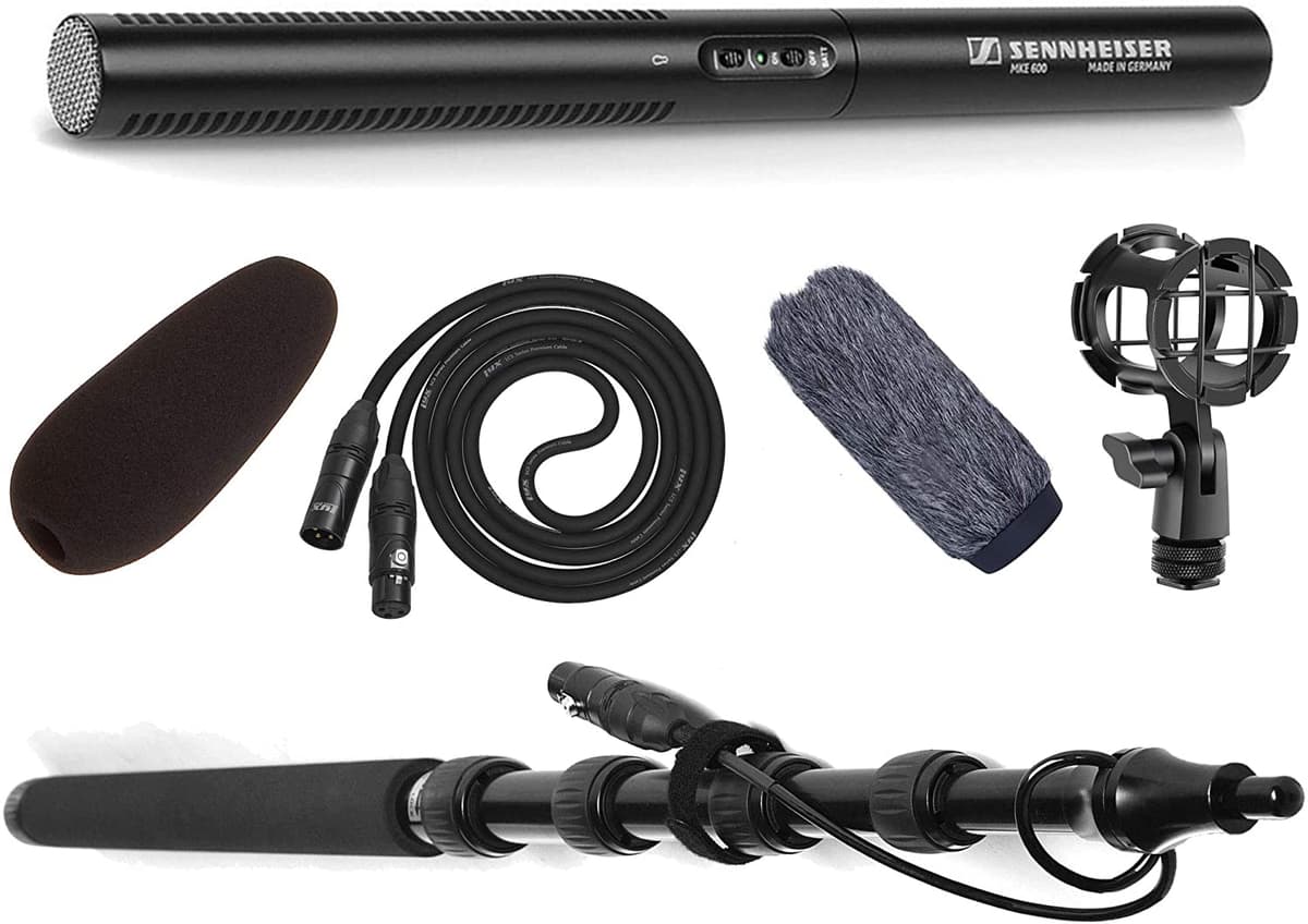 Sennheiser MKE 600 Kit Completo de Micrófono Shotgun para Video, Cine y Radiodifusión con Soporte LyxPro, Montaje Antivibración y Paquete de Parabrisas MKE 600 LyxPro Kit