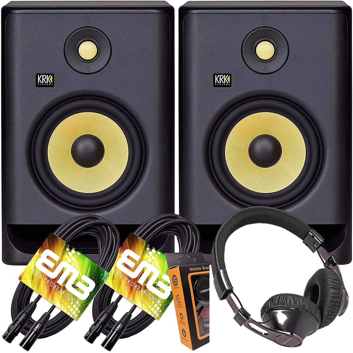 KRK Par RP7 Rokit G4 Profesional Bi-Amp 7" Monitor de Estudio Potenciado HD Black con Auricular, Cable XLR y Bundle Extra M RP7+XLR+M