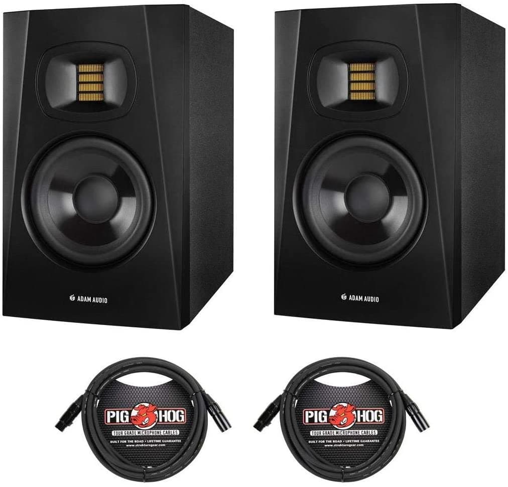 Adam Audio Profesional T-Series T5V 5 70W 2 Vías Active Nearfield Monitor Par 2 Pack 15 '8 Mm Xlr Cable Micrófono T5V 2