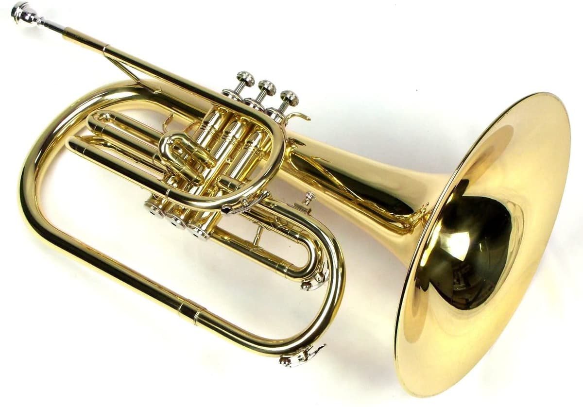 Moz Advanced Monel Pistons Marching Mellophone Key Of F Con Funda Y Boquilla Acabado De Laca Dorada