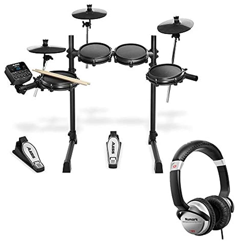 Alesis Turbo Mesh Batería Electrónica Kit de 7 Piezas con Par de Baquetas + Auriculares + Cable de Interconexión 3.5 mm de 10 Pies, Deluxe Accessory Bundle ASTMK1