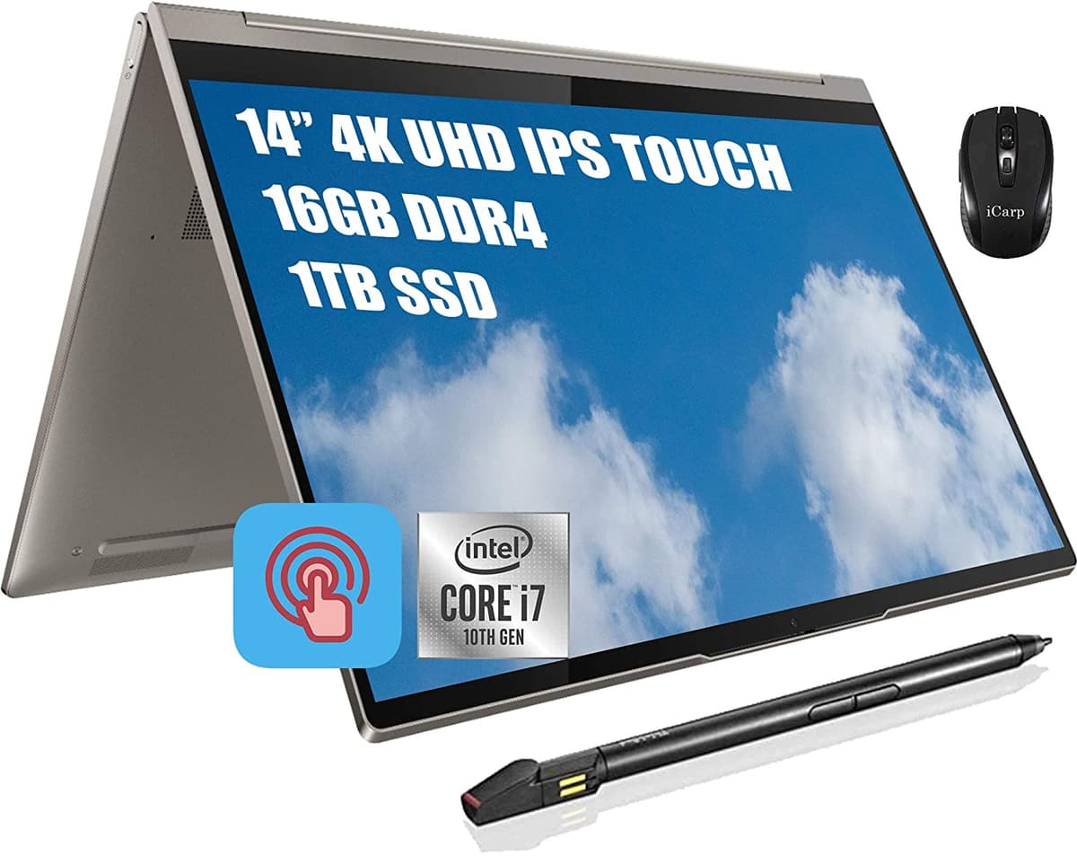2020 Lenovo Yoga C940 2 en 1 Notebook 14" Full HD IPS Pantalla Táctil, 10th Gen Intel Quad-Core i7-1065G7, 12GB DDR4, 1TB SSD, Dolby Audio, Thunderbolt, Backlit, FP, Win 10 + Mouse Inalámbrico ePark
