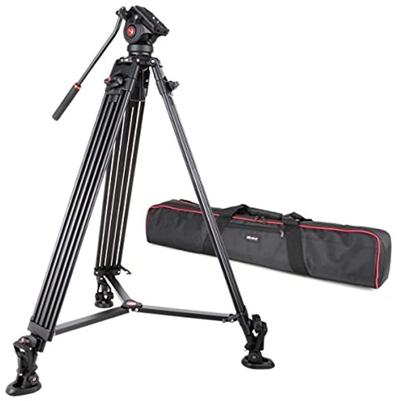 Viltrox Vx-18M - Trípode Profesional Para Videocámara Con Cabezal De Arrastre Fluido Y Placa De Liberación Rápida 74 Pulgadas Carga Máxima De 22.0 Lbs Con Bolsa De Transporte Soporte En Forma De Herradura