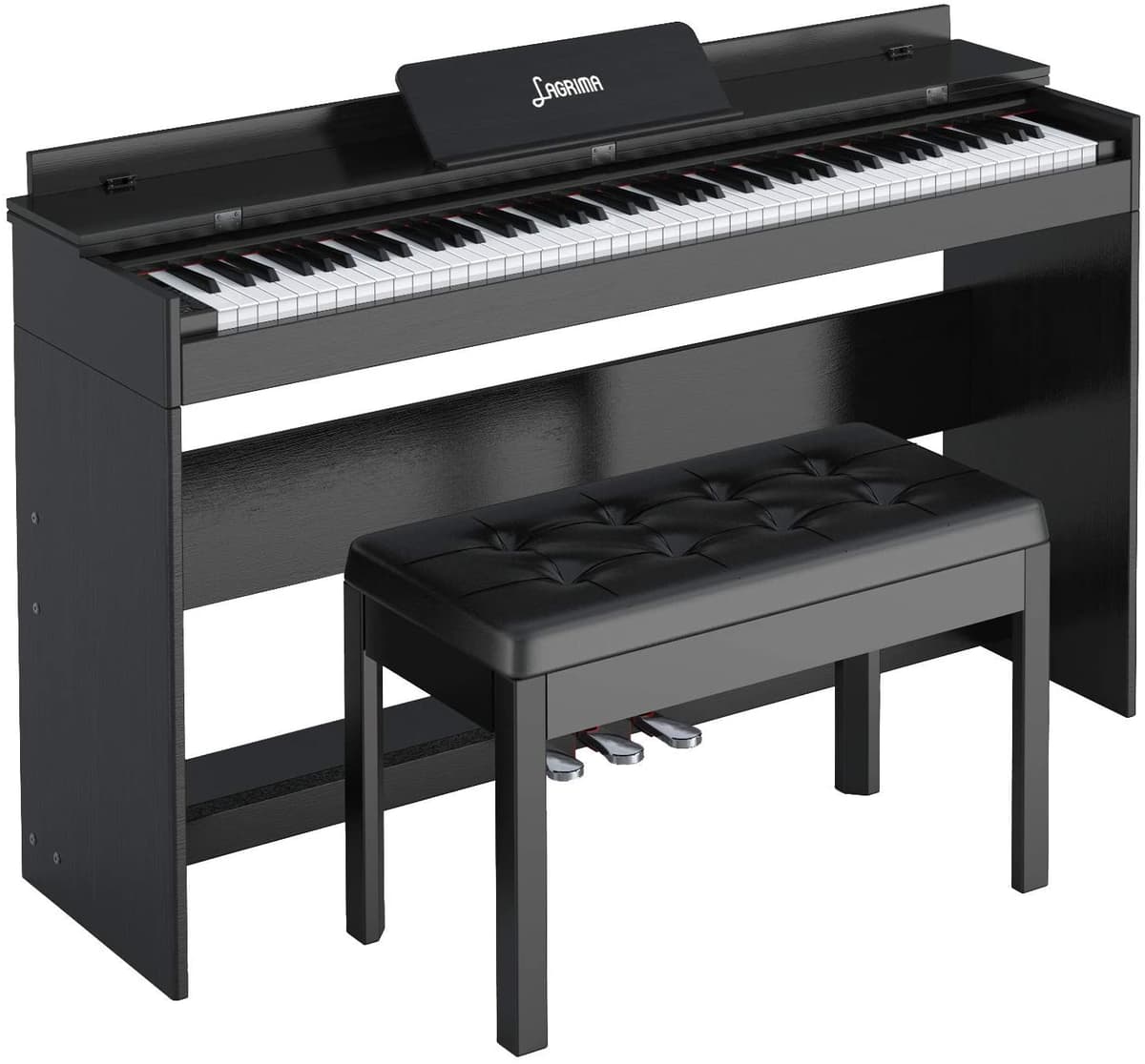 Lagrima 88 - Piano Digital Con 2 Personas Acolchado Para Piano (Función Usb/Auriculares/Micrófono/Salida De Audio Con Fuente De Alimentación 3 Pedales Libro De Instrucciones Color Negro