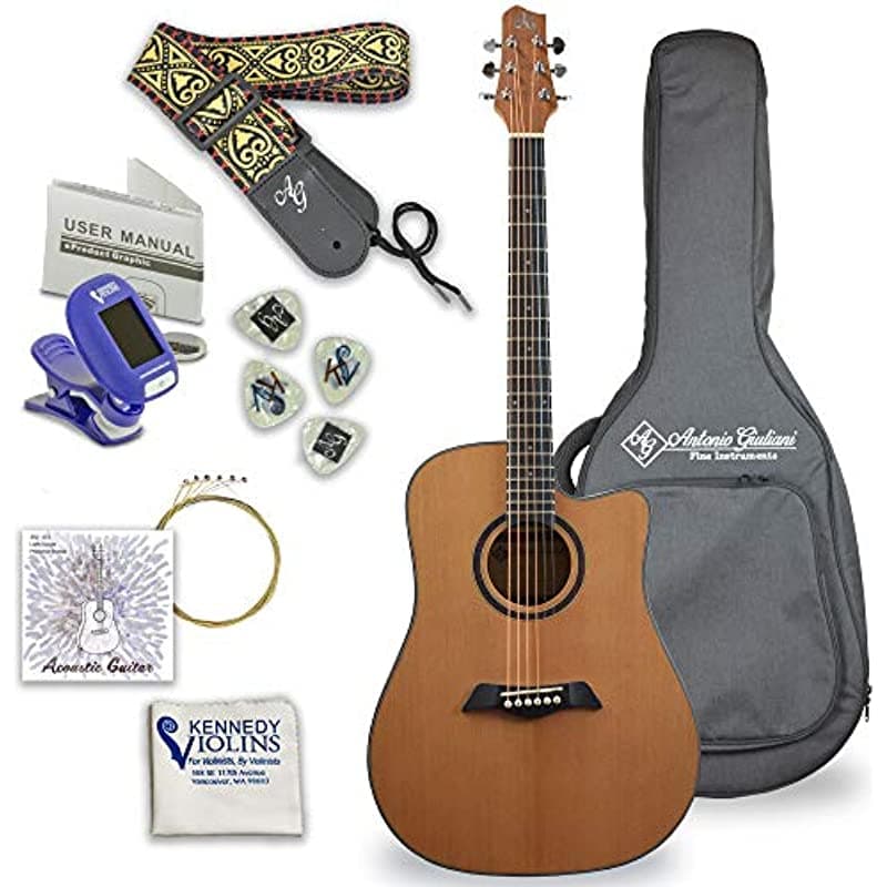 Kennedy Violins Antonio Giuliani Guitarra Acústica Clear Bundle Dn-2 Dreadnought Case Strap Afinador Cuerdas Y Accesorios Por