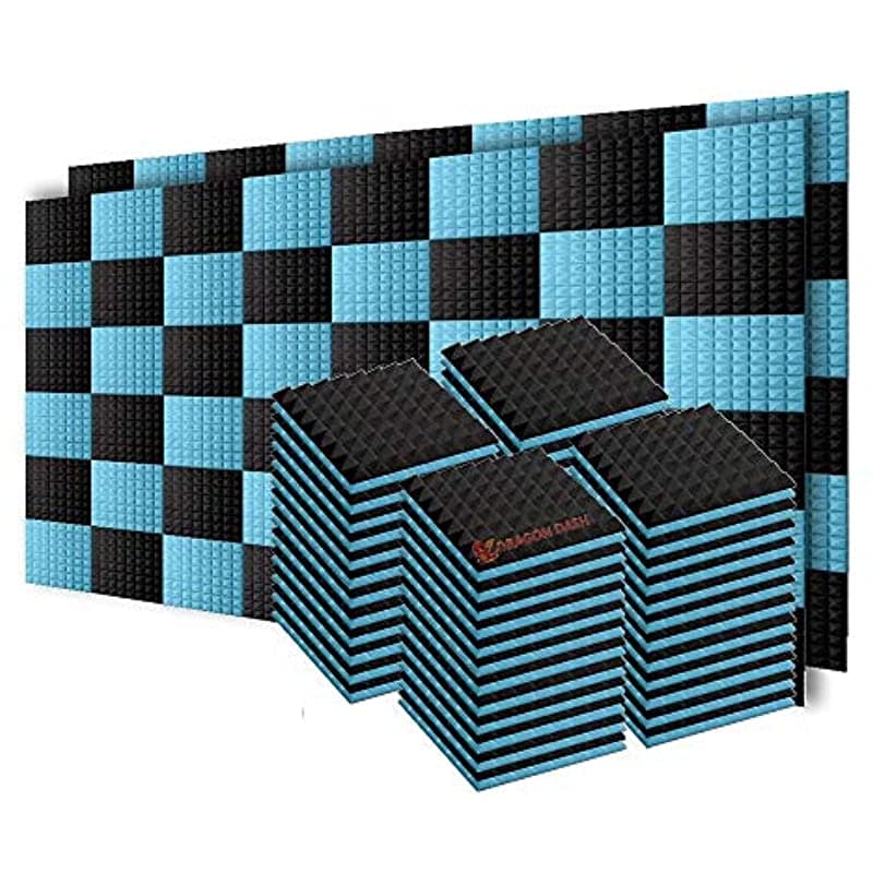 Arrowzoom Super Dash 96 Piezas de Paneles Acústicos en Espuma para Tratamiento de Insonorización en Estudio en Casa, con Diseño Piramidal de 50 X 50 X 5 cm, en Colores Negro y Azul Claro, Modelo SD1034 (Negro y Azul Claro)