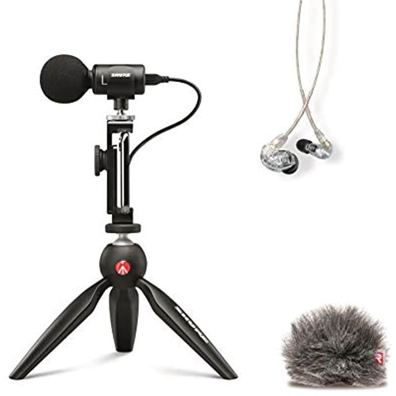 Shure Pullo De Vedografía Portable Se215 Auriculares Y Mv88+ Kit De Video Que Incluye Condensador Estéreo Digital Micrófono MV88+SE215-CL