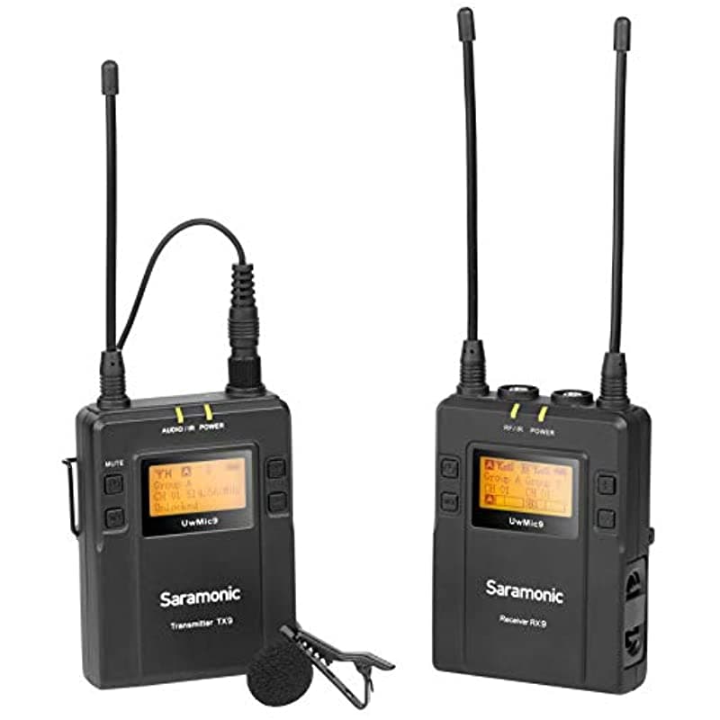 Saramonic UwMIC9 Sistema de Micrófono Inalámbrico de Solapa Digital UHF de 96 Canales, Incluye Receptor Portátil RX9, Transmisor de Petaca TX9 UWMIC9TX9RX9