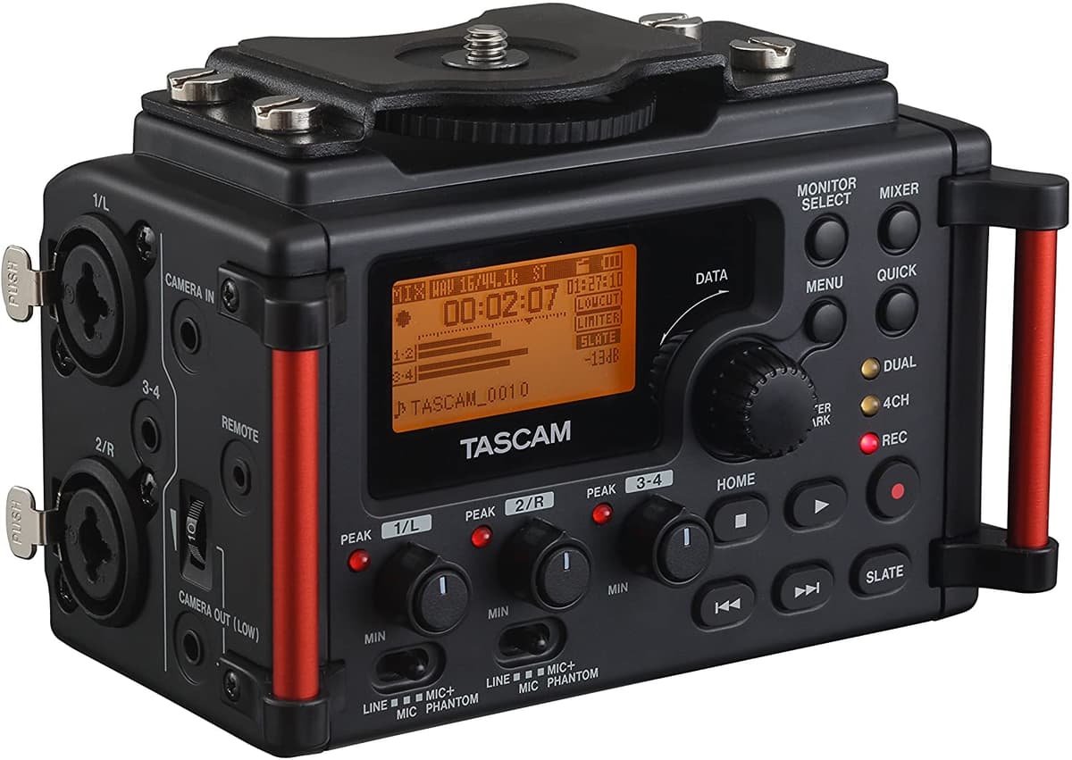 TASCAM DR-60DMK2 Grabador de Audio Portátil 4 Canales para Videógrafos, 2 Entradas Combo XLR/TRS, Limiter, Filtro HP