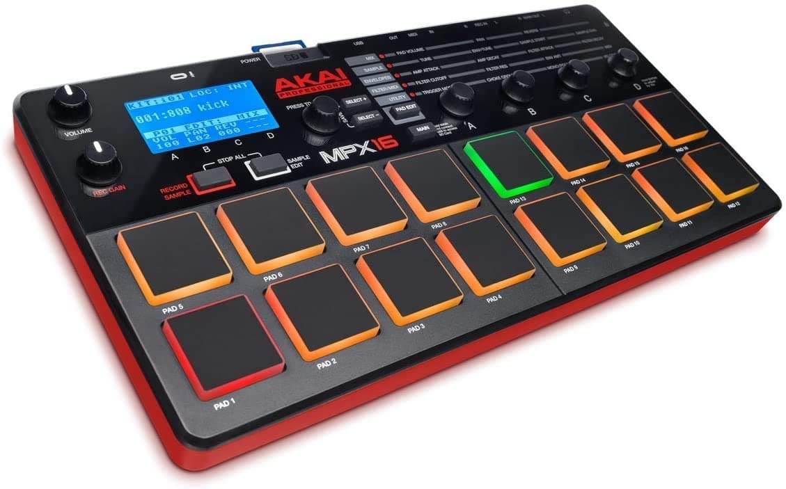 Akai Professional MPX16 - Sampler de batería de dedo portátil, controlador con 16 pads de performance y ranura para tarjeta SD a bordo