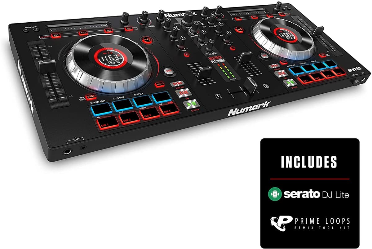 Numark Mixtrack Platinum | Dj Controlador Lcd Muestra 4 Cubiertas Capititivas De Metal Touch 5 Ruedas Multifunción Toque Touch Strip Y Audio De 24 Bits I O + Serato Dj Introducción Incluida