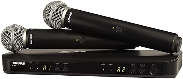 Shure BLX288/SM58 Sistema Inalámbrico UHF - Ideal para Iglesia, Karaoke, Voz - 14 hs de Batería, Alcance 300ft, Incluye (2) Micrófonos de Mano SM58, Receptor Doble | Banda H10 BLX288/SM58-H10
