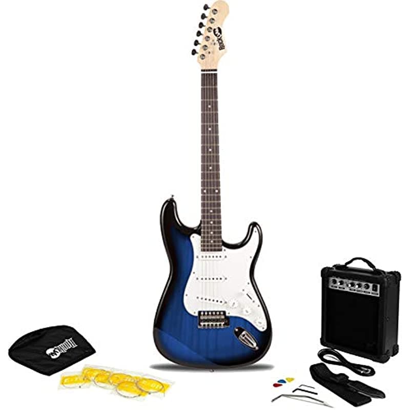 Rockjam Rjeg02 6 Cuerdas Guitarra Eléctrica Kit Para Principiantes De 10 Vatios Funda & Accessories-Blueburst Burn Burst Rjeg02-Sk-Bb