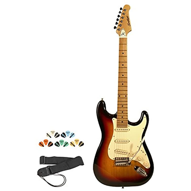 Sawtooth Sunburst Guitarra Eléctrica Vintage White Pickguard Incluye Selecciones De Correas Y Lección En Línea ST-ES-SBVC-KIT-1
