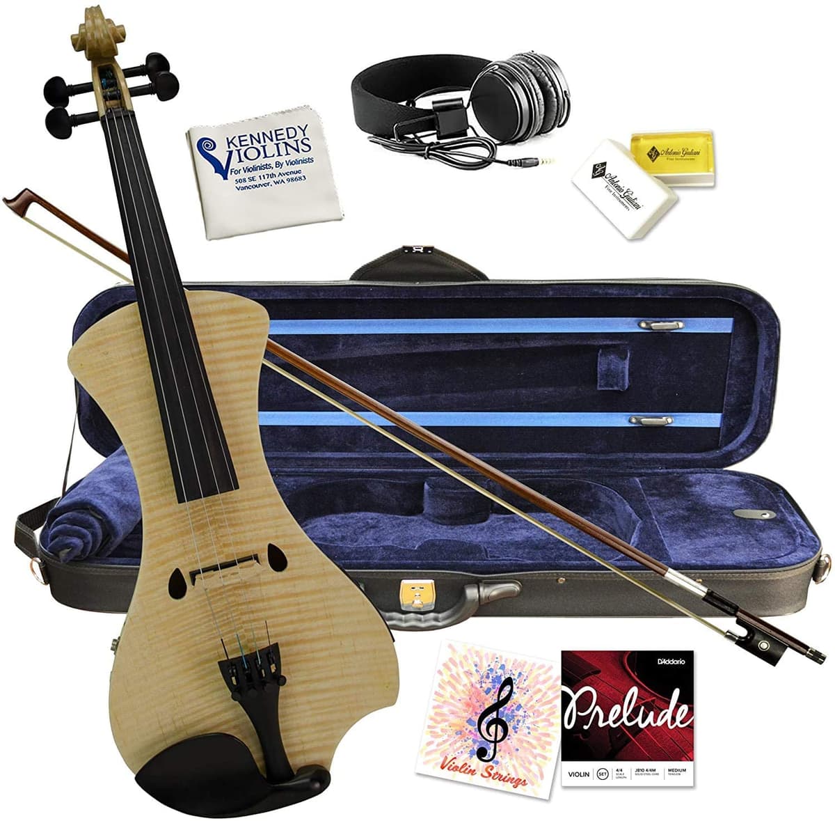 Kennedy Violins Ajuste De Liquidación De Bunnel De Violín Eléctrico 4 4 Accesorios De Carpas De Transporte Natural Y De Transporte Auricular Incluye Recogida De Cerámica De Piezo De Calidad Más Alta Por