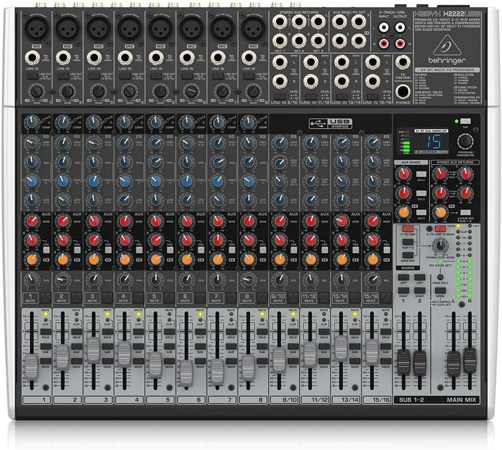 Behringer Xenyx X2222USB Mixer con USB y efectos, mesa de mezclas profesional para estudios y actuaciones en vivo.